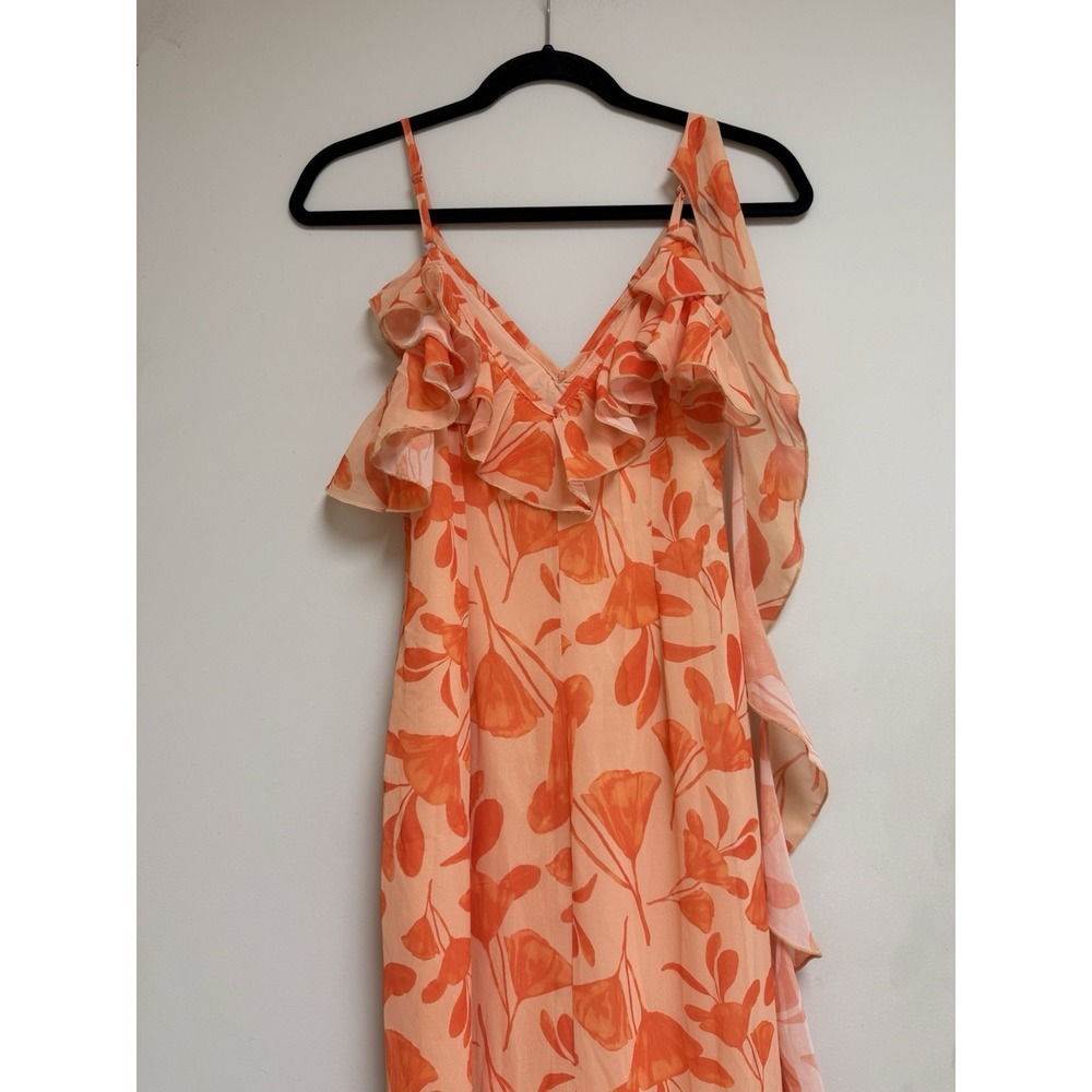 Finesse Floral Maxi Dress Orange Peach Ruffle Tiered Sheer Wedding Guest XS - Picture 11 of 12